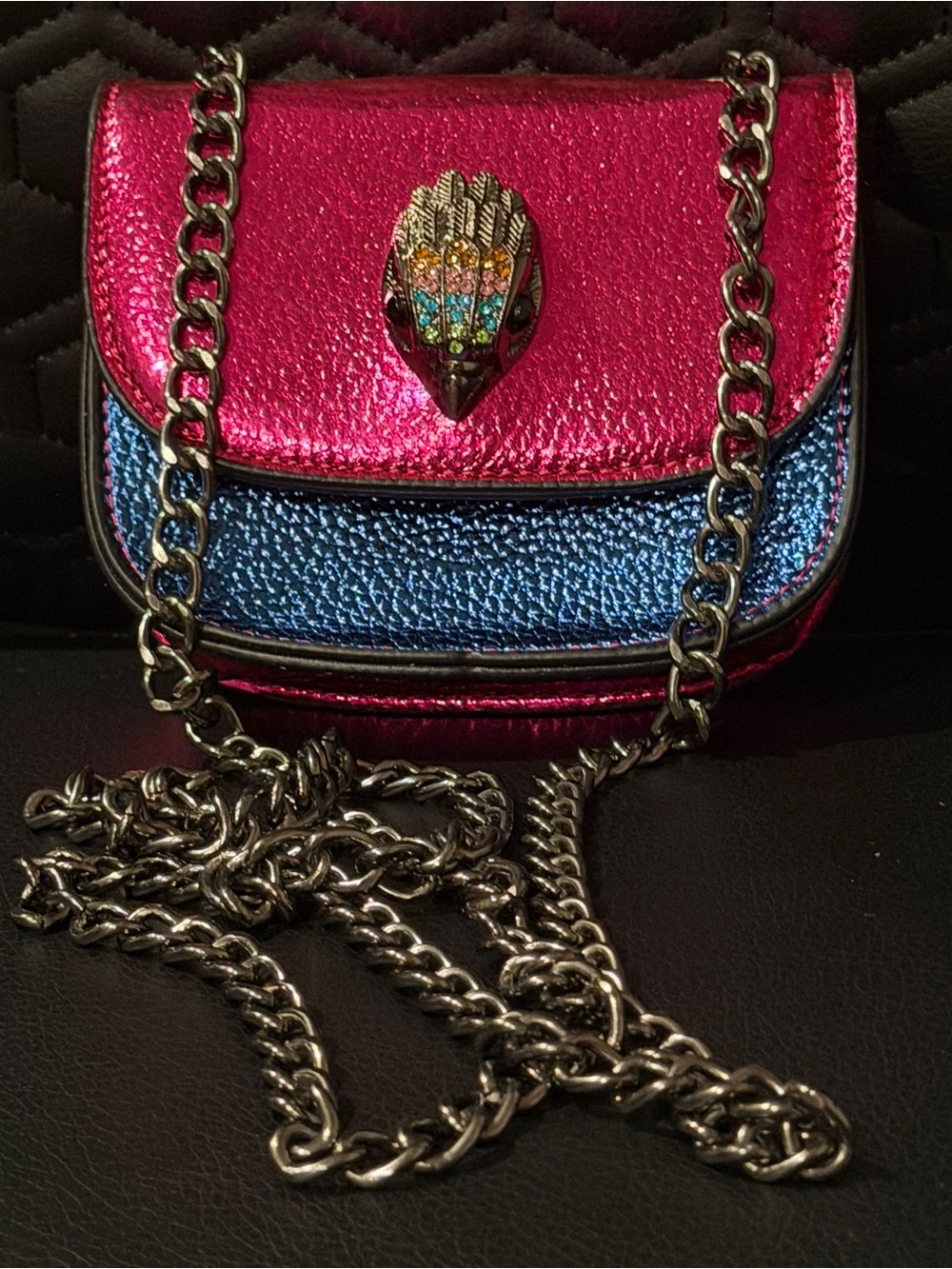 Metallic Pink and Blue Mini Shoulder Crossbody Bag with Chain Strap